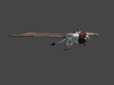 Fantasy Character And White Winged Dragon Creature With Red Accents Flying 3d model