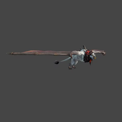 Fantasy Character And White Winged Dragon Creature With Red Accents Flying 3d model