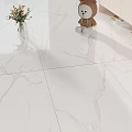 White Marble Tile Floor with Vase of Flowers and Bear Doll in Modern Interior