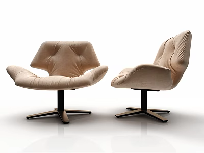 Comfortable Modern Leisure Chairs With Plush Beige Upholstery And Black Star Swivel Base 3d model