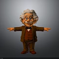 Cartoon Einstein With White Hair Glasses Brown Suit Red Vest Bow Tie And Outstretched Arms