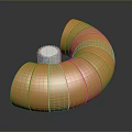 Golden Spiral Curved Metallic Duct Featuring Silver Center And Shiny Surface