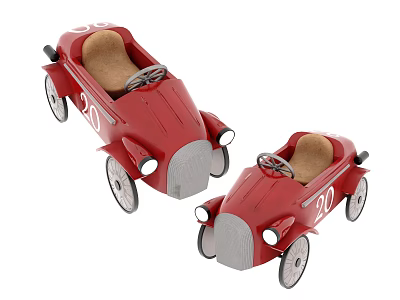 Pair of Vintage Red Toy Cars with Brown Seats and Number 20 3d model