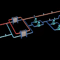 3D Engineering Layout Of Industrial Equipment Piping System With Pumps And Heat Exchangers