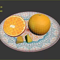 Fresh Oranges Whole Sliced And Segments On Decorative Blue White Pattern Plate
