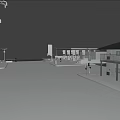 Industrial Factory Building With Gas Station Road Street Lamps And Adjacent Buildings