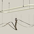 Modern Rectangular And Curved Ribbon Like Chandeliers With Metallic Frame And LED Light 3d model