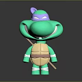 Green Ninja Turtle Character With Purple Bandana Brown Shell And Nunchaku In Cartoon 3D Render