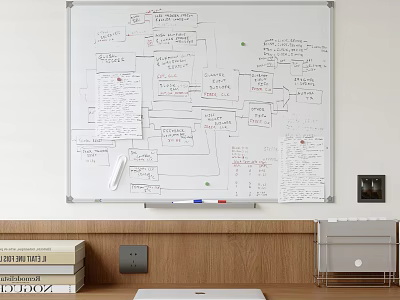 Home Office Setup With Whiteboard Books And Storage Rack 3d model