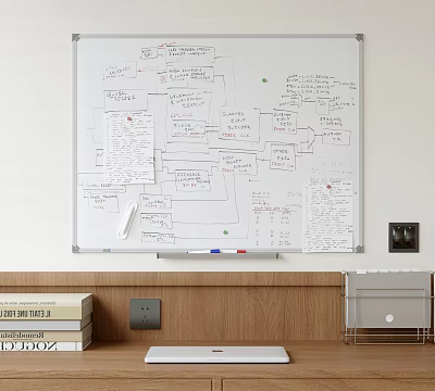 Home Office Setup With Whiteboard Books And Storage Rack 3d model