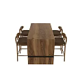 Wooden Rectangular Dining Table Set With Four Chairs Upholstered Seats And Black Accent Strip 3d model