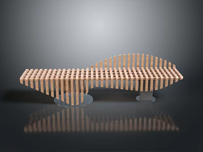 Creative Fish Shaped Wooden Bench With Striped Design And Transparent Base 3d model