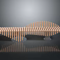 Creative Fish Shaped Wooden Bench With Striped Design And Transparent Base