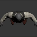 Game Movie Character With Gray Skin Bald Head White Shirt Dark Vest And Red Boots