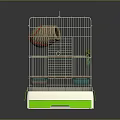 White Metal Bird Cage With Perch Nest Food Dish And Green White Base