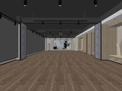 Spacious Fitness Gym Interior With Wooden Flooring Gray Walls And Bright Lighting Setup 3d model