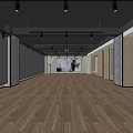 Spacious Fitness Gym Interior With Wooden Flooring Gray Walls And Bright Lighting Setup