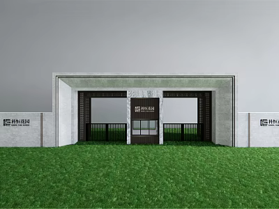 Modern Entrance Gate With Stone Structure And Green Lawn Architectural Design 3d model