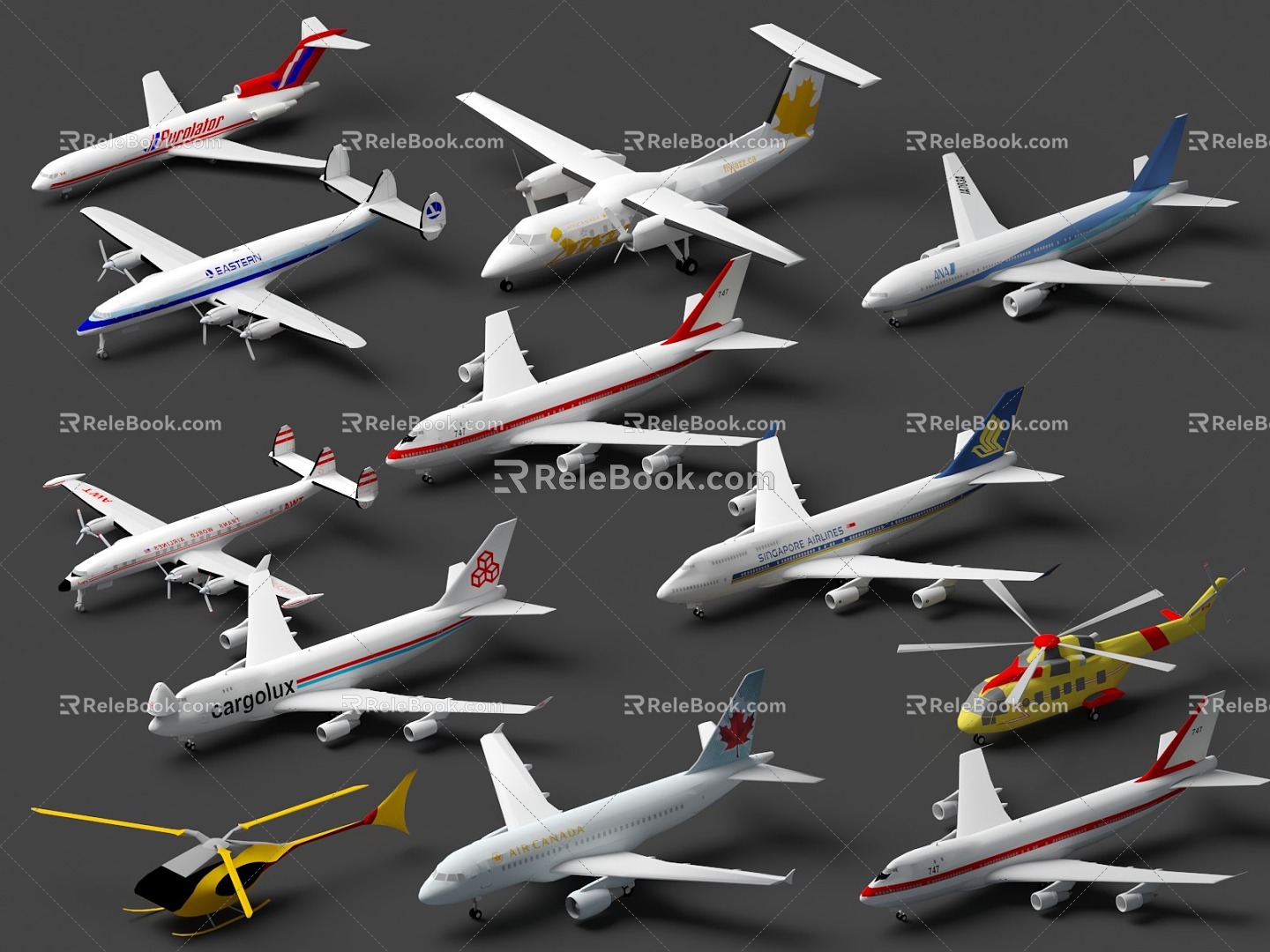 Aircraft combination vehicle aviation aircraft collection airline airport 3d model