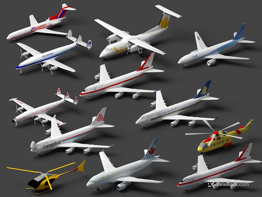 Various Passenger Planes And Helicopters With Multiple Models And Different Designs 3d model 