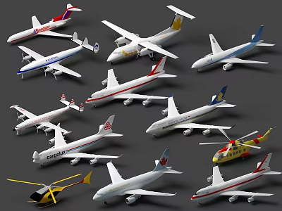 Various Passenger Planes And Helicopters With Multiple Models And Different Designs 3d model