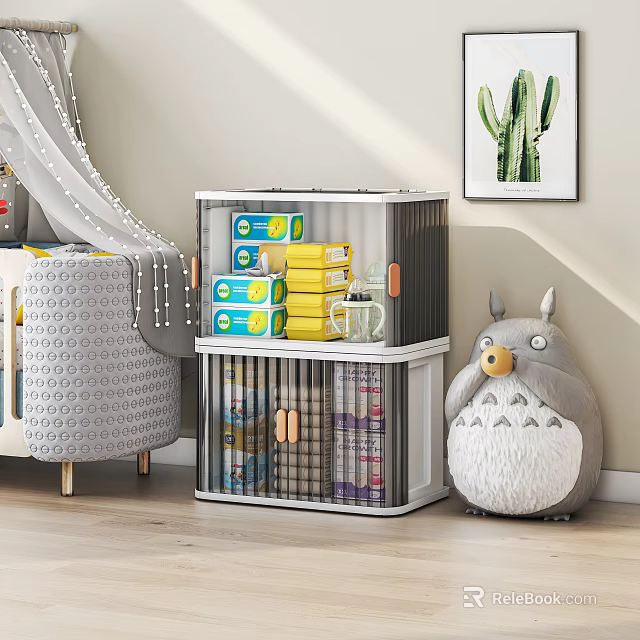 Modern Entryway Console Cabinet With Storage Boxes And Decorative Figurine 3d model 