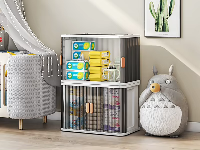 Modern Entryway Console Cabinet With Storage Boxes And Decorative Figurine 3d model