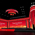 Elegant Ballroom With Red Backdrop Theatrical Beauty Theme Stage Lighting And Decor