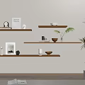 Minimalist Wooden Wall Shelves With Books Decorative Items And Small Plant