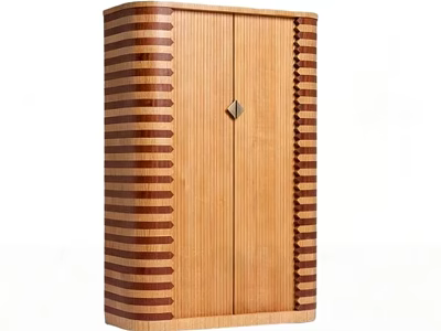 Wooden Decorative Cabinet With Striped Design And Double Doors Metal Handle 3d model