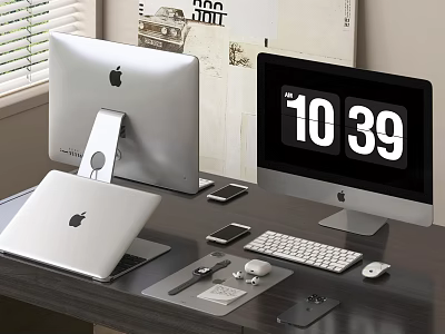 Modern Apple Computers Desktop Setup With MacBook iMac Monitor Phone Keyboard Mouse And Watch 3d model