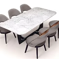Modern Dining Table With Marble Top And Six Gray Chairs 3d model