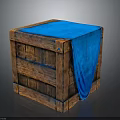 Rustic Wooden Crate Covered With Blue Draped Cloth And Textured Surface