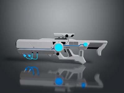Futuristic Sci Fi Weapon With White Body Blue Glowing Elements And Scope Design 3d model Futuristic Sci Fi Weapon With White Body Blue Glowing Elements And Scope Design 3d model