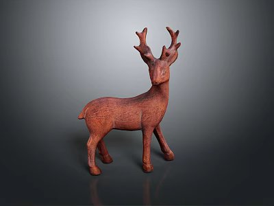 Wooden Deer Sculpture With Textured Surface And Standing Pose For Decoration 3d model