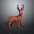 Wooden Deer Sculpture With Textured Surface And Standing Pose For Decoration