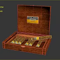 Open Wooden Cigar Box with COHIBA Label and Cigars Inside as Decorative Ornament Set