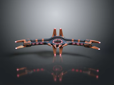 Futuristic Symmetrical Mechanical Device With Red Black Accents And Circular Center Design 3d model
