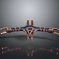 Futuristic Symmetrical Mechanical Device With Red Black Accents And Circular Center Design