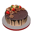 Delicious Chocolate Cake with Chocolate Drizzle Cream Flowers and Fresh Strawberries Macarons