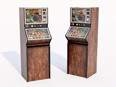 Stand Up Entertainment Appliances Slot Machines With Wooden Cabinets Game Screens And Control Buttons 3d model