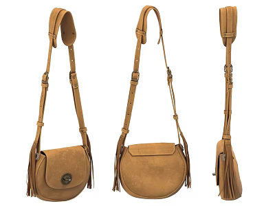 Tan Suede Crossbody Bag with Tassel Decoration and Round Buckle Design 3d model