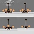 Elegant Brass Chandelier With Round Globe Lights On Decorative Ceiling Molding