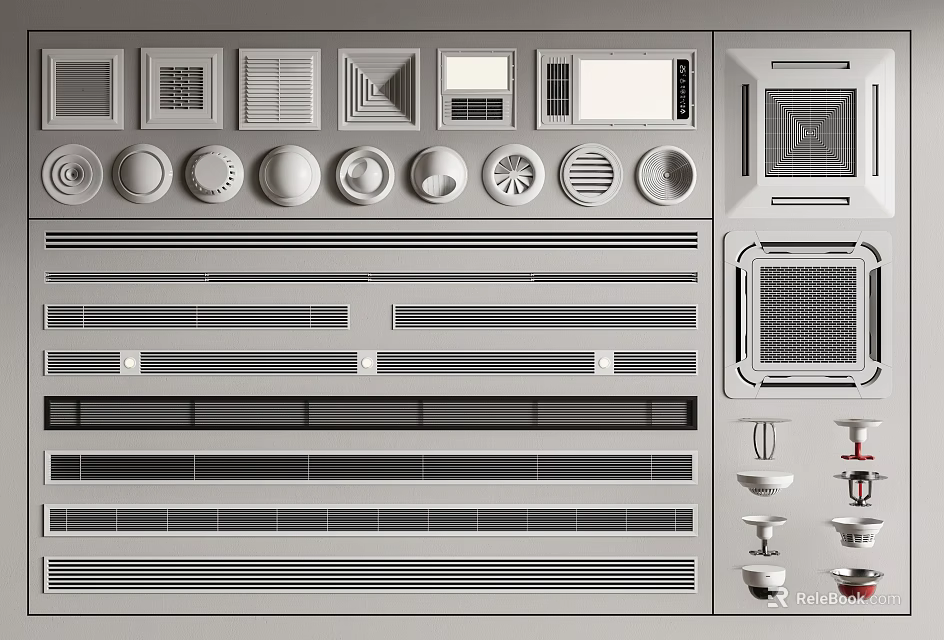 Multiple Air Conditioner Vents Designs Including Grille Round And Rectangular Styles 3d model 