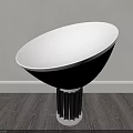 Clear Shade Table Lamp With Black Base On Wooden Floor White Wall Light Shadows