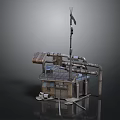 Industrial Rustic Structure With Windmill Metal Pipes Small Cabin And Platform