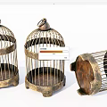 Three Piece Vintage Metal Birdcage Decorative Ornament Set With Carved Design