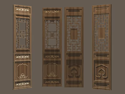 Chinese Wooden Carved Screens With Four Different Intricate Patterns And Designs 3d model