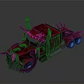 Red And Black Truck With Sharp Horns And Mechanical Body Design Features