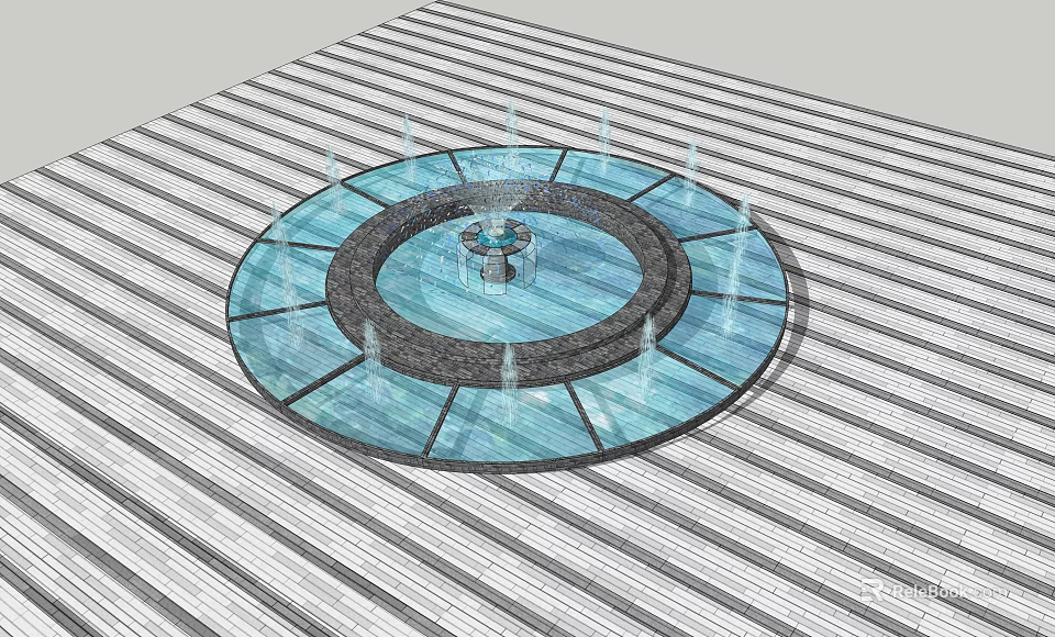 Circular Outdoor Fountain Design With Water Jets And Stone Base Structure 3d model 